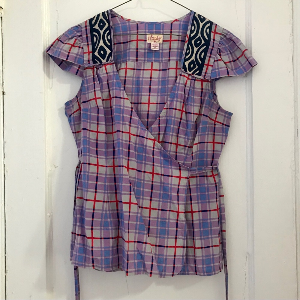 Like-New Plenty by Tracy Reese Tartan Wrap Top